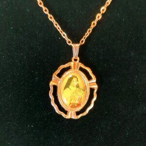 St Therese of Lisieux Rose Gold Oval Pendant Necklace 20-Inch Chain
